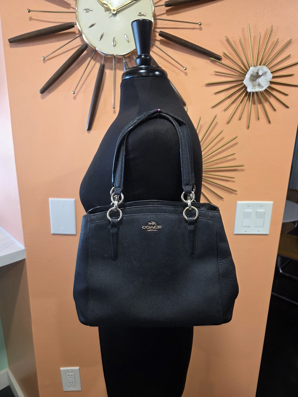 Coach Christie Carryall Handbag Black Pebbled Leather Shoulder Bag As Is - Picture 2 of 13